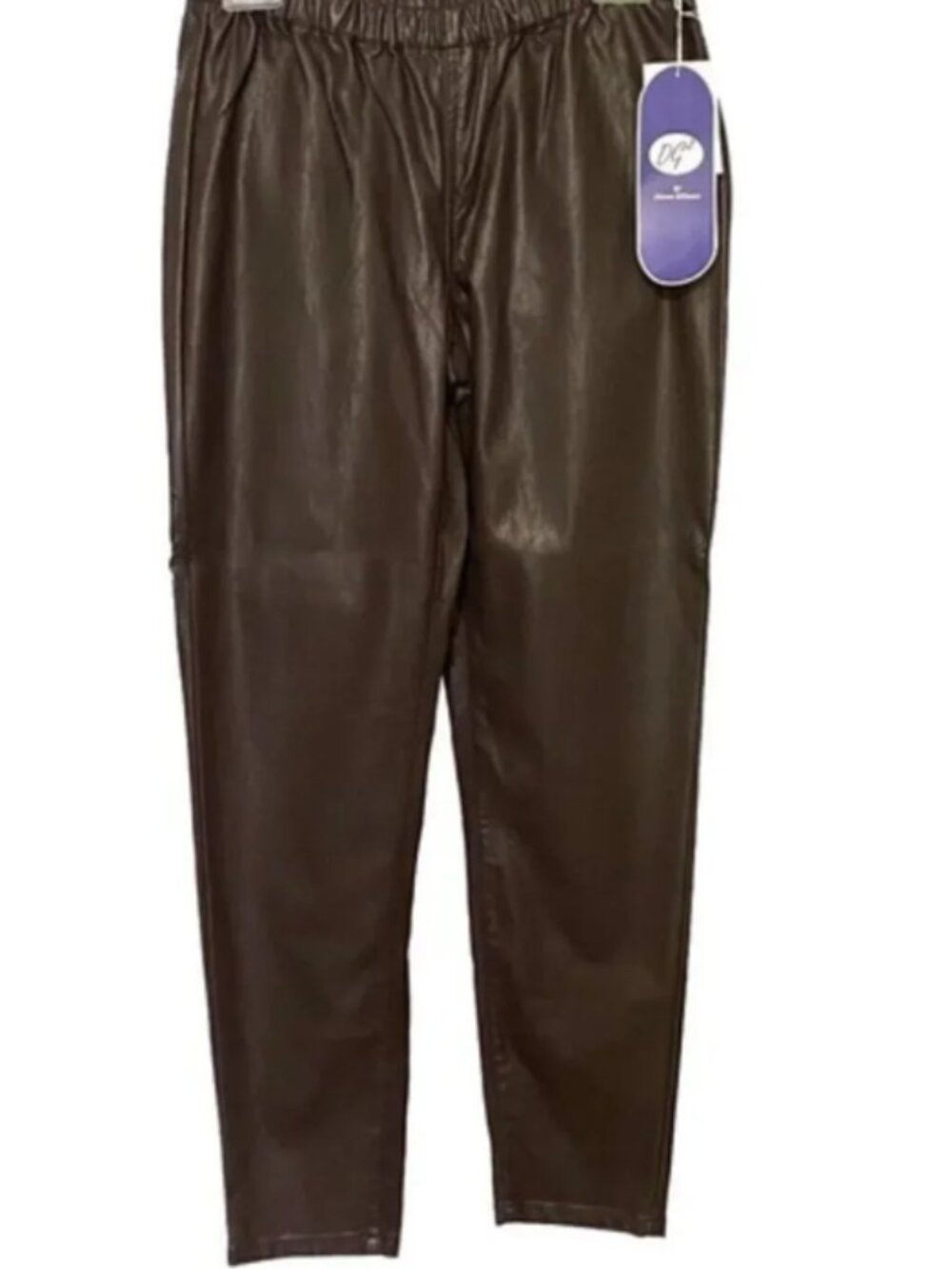 DG2 by Diane Gilman‎ Brown Faux Leather Pants Elastic Waist Women's Sz P2X - NWT